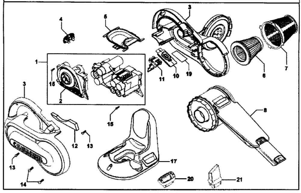 Vacuum Diagram and Parts List for PHV1800TY1  Black and Decker Hand Vacuum